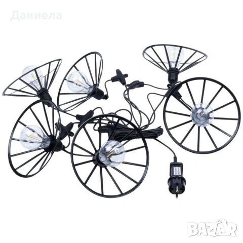 Градинска гирлянда 5.5 м с 6 декоративни LED крушки и метални абажури - Таймер, IP44, за балкон, снимка 7 - Лед осветление - 54802226