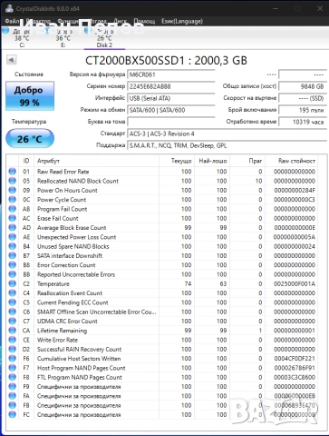 SSD Crucial BX500 2000GB 2TB, снимка 2 - Твърди дискове - 54978092