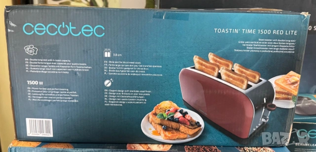 Вертикален тостер CECOTEC Toastin' Time 1500, 2 слота, 4 филийки, червен, 800 W, снимка 2 - Тостери - 55071009