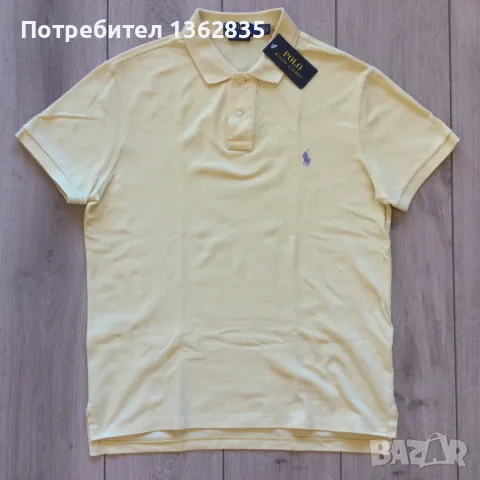НОВА оригинална жълта тениска с яка POLO RALPH LAUREN custom slim fit размер M от САЩ, снимка 5 - Тениски - 55538845