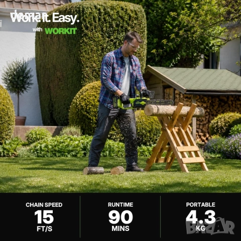WORKIT 30 см безжичен верижен трион, 2 батерии по 4000 mAh, снимка 2 - Градинска техника - 54641156