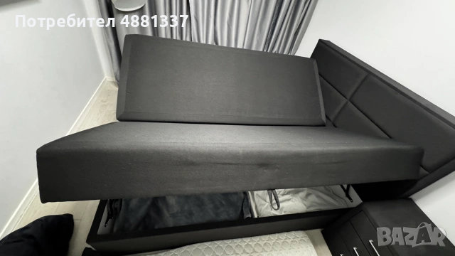 Боксспринг спалня 160×200 + 2 тапицирани нощни шкафчета, черна – като нова, снимка 3 - Спални и легла - 55233250
