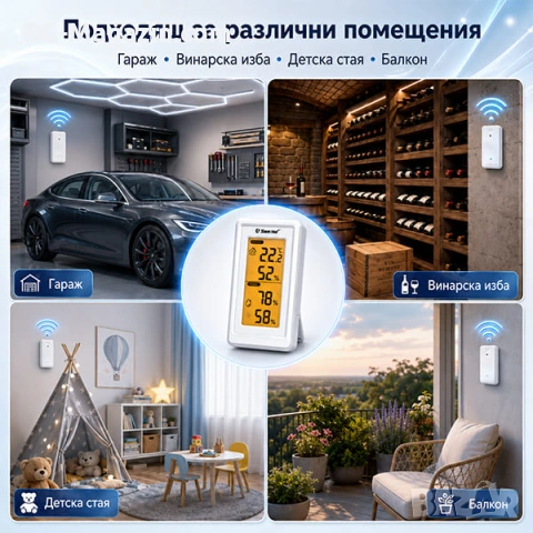 Безжичен дигитален термометър и влагомер с външен сензор и LCD дисплей, снимка 9 - Друга електроника - 54550776