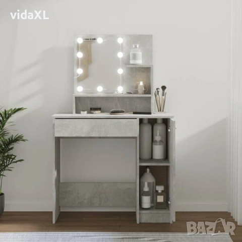 vidaXL Тоалетка с LED, бетонно сива, 86,5x35x136 см(SKU:808814), снимка 4 - Тоалетки - 54180810