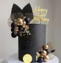 Комплект декорация торта гинко билоба листа топки черни златисти топер Happy birthday , снимка 2