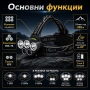 Професионален мощен LED фенер туристически челник за глава лов риболов планинарство преходи каска, снимка 2