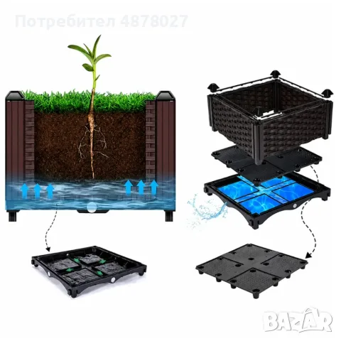 Модулна повдигната леха 120x40x22 см – За зеленчуци, билки и цветя, UV устойчива, кафява, снимка 4 - Декорация за дома - 55604470