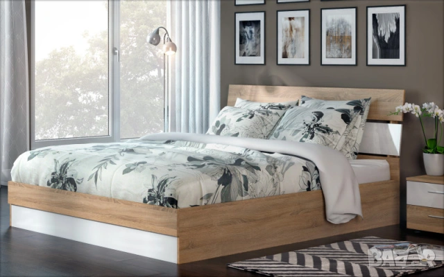 Спалня 160/200 , дъб сонома + бял гланц с матрак ПРЕДПОЧИТАМ ЛИЧНО ПРЕДАВАНЕ