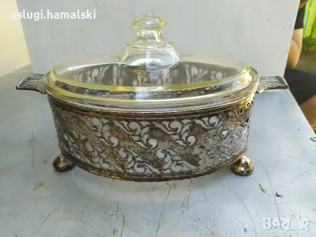 Стар посребрен съд/стъкло/метал