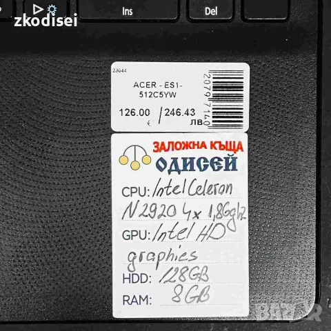 Лаптоп ACER-ES-512C5YW 15.6 Инча, снимка 2 - Лаптопи за работа - 55653548