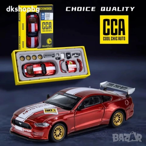 4744 Метален Ford Mustang GT 1:24 (Червен) – Модел с допълнителни части за модификация, снимка 2 - Коли, камиони, мотори, писти - 54527238