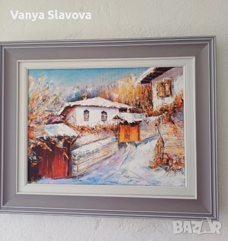 Маслена картина “Първи сняг в Боженци”, снимка 5 - Картини - 54100508