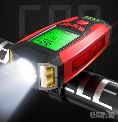 Фар за колело с километраж, фар за велосипед, презареждаем, компютър, сирена, клаксон, батерия, снимка 11 - Аксесоари за велосипеди - 54230411