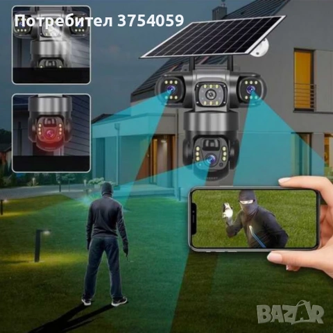 3311 - Соларна камера Lylu 4G със SIM и 4 лещи – автономно наблюдение без ток и Wi‑Fi, снимка 4 - IP камери - 55179025