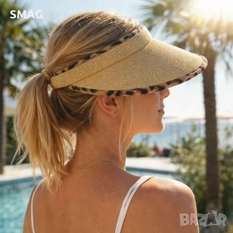 Дамска отворена шапка тип visor екрю с animal print_1261249, снимка 4 - Шапки - 54884051