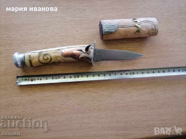 стар нож с дръжка от чемшир украса кон и камъни, снимка 3 - Други ценни предмети - 54946715