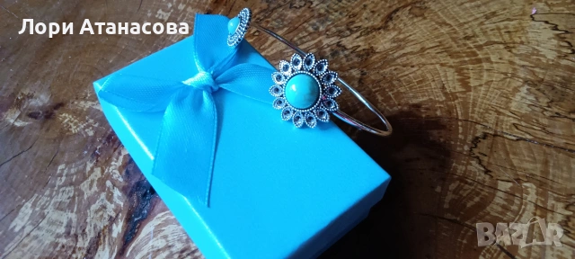 Твърда сребърна гривна с инкрустирани камъни цветя и родиево покритие, снимка 4 - Гривни - 54000305