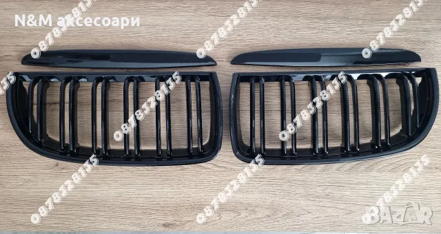 BMW E90 Е91 Бъбреци Черен Гланц Двойни M Performance Решетки Преден Капак 2005-2008, снимка 2 - Аксесоари и консумативи - 55545041