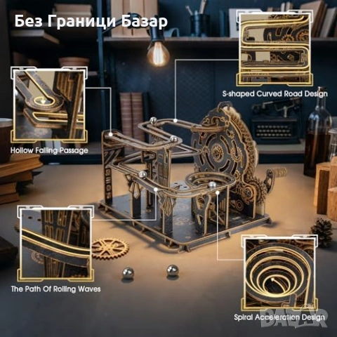 Нов Механичен 3D Дървен Пъзел 88 Части 6 Стоманени Топчета DIY Модел За Възрастни, снимка 2 - Други - 54344312