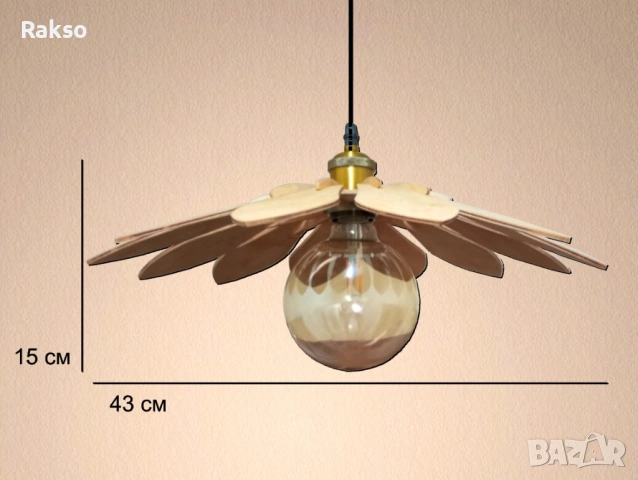 Полилей от дърво. Интериорно осветително тяло за таван ”Лотос”, снимка 4 - Полилеи - 53975172
