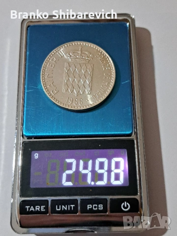 Сребърна монета от Монако 1966, снимка 3 - Нумизматика и бонистика - 54460648