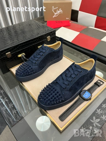 Christian Louboutin Louis Junior Spikes – Тъмносин Велур | Premium Luxury Edition | Размери 38-44, снимка 3 - Спортно елегантни обувки - 54670211