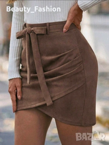 Дамски велурени поли в два цвята - кафяв и сив, снимка 7 - Поли - 54072822