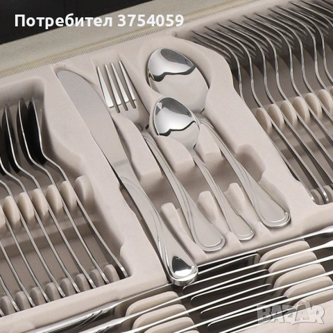 Луксозен комплект прибори Cheffinger – 72 части със сребърно/златно покритие и куфар за съхранение, снимка 6 - Прибори за хранене, готвене и сервиране - 55185156