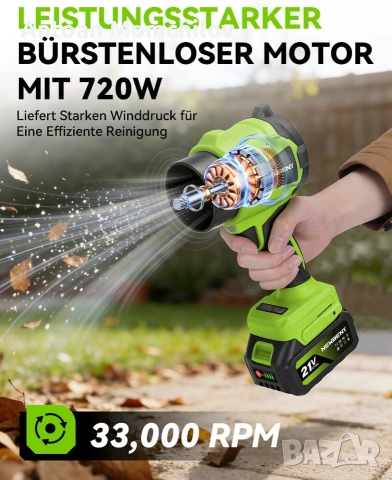 Акумулаторна духалка NewBeny 21V 720W 2 батерии, снимка 9 - Градинска техника - 55031731
