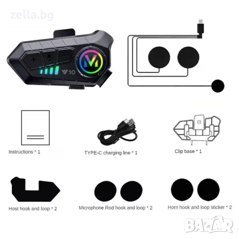 Bluetooth 5.3 интерком за мото каска, батерия 1000mAh, 32ч автономност, IPX6, 40мм графенова 10334, снимка 7 - Друга електроника - 54672343