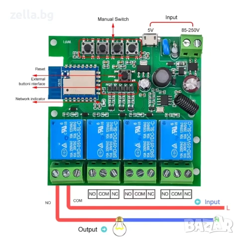Интелигентно WiFi реле с 4 канала Tuya 220V, 2000W/канал, гласов контрол Alexa – за гаражни 10312, снимка 17 - Друга електроника - 54663384