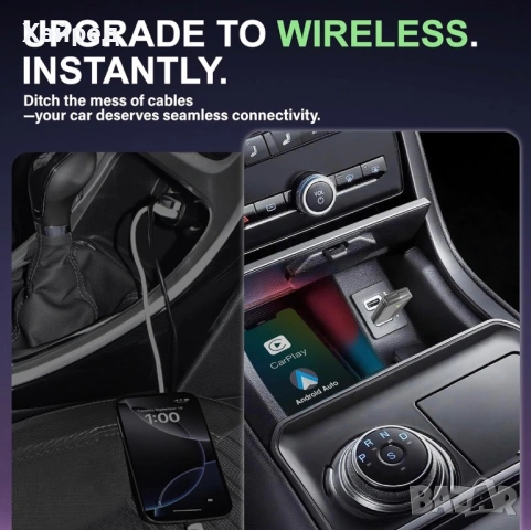 Нов Мини безжичен CarPlay Android Auto адаптер с бързо свързване кола автомобил, снимка 2 - Аксесоари и консумативи - 54196139