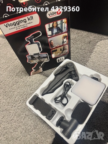 Универсален Vlogging Kit за смартфон – микрофон, LED лампа и държач, снимка 3 - Друга електроника - 55226346
