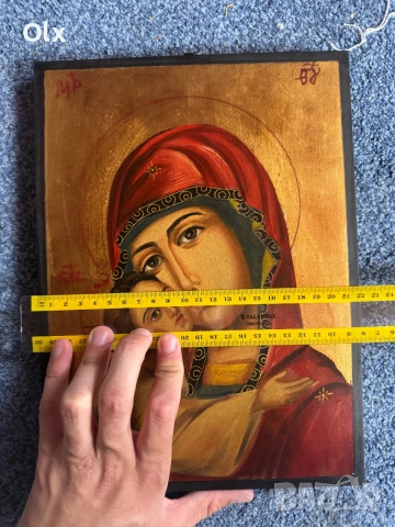 Ръчно рисувана православна икона „Св. Богородица с Младенеца“, снимка 2 - Икони - 55130138