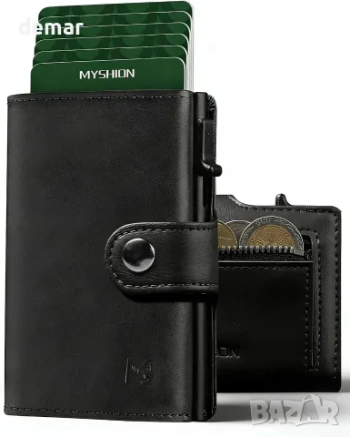 Мъжки портфейл с джоб за монети, прозорец за лична карта, RFID блокиране, до 11 карти