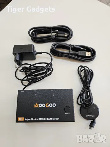 AOOCOO KVM203DH KVM суич 2 компютъра към 3 монитора, 8K@60Hz, 4K@144Hz, USB 3.0, снимка 3 - Суичове - 55310070