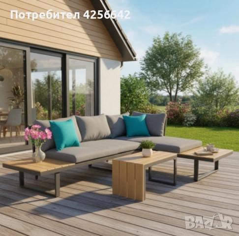 Градински комплект KANZA - модулен ъглов диван от алуминий с удобни възглавници и маса 