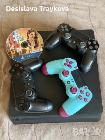 PlayStation 4 Slim + GTA V + 3 джойстика