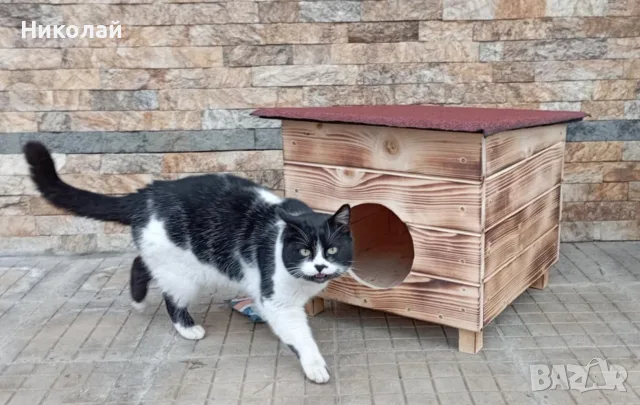 Голяма дървена къща за котки , къща колиба за коте куче , домашен любимец семейство котки, снимка 7 - За кучета - 52238749