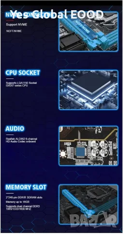 H81 дънна платка LGA1150 DDR3 M.2 NVMe HDMI mATX, снимка 7 - Дънни платки - 55382874