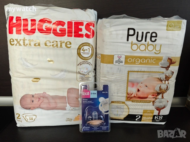 Памперси, Huggies и Pure baby 2 размер