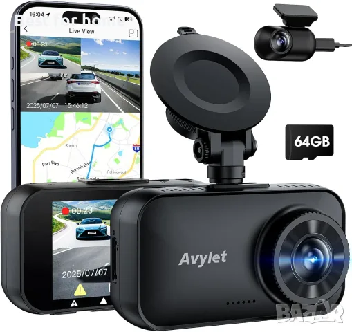 Avylet 4K/2.5K+1080P Видеорегистратор за автомобили отпред и отзад