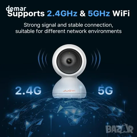 JUOVI 4MP Вътрешна охранителна камера с 2.4/5 GHz WiFi, нощно виждане, двупосочно аудио, снимка 7 - IP камери - 55555326