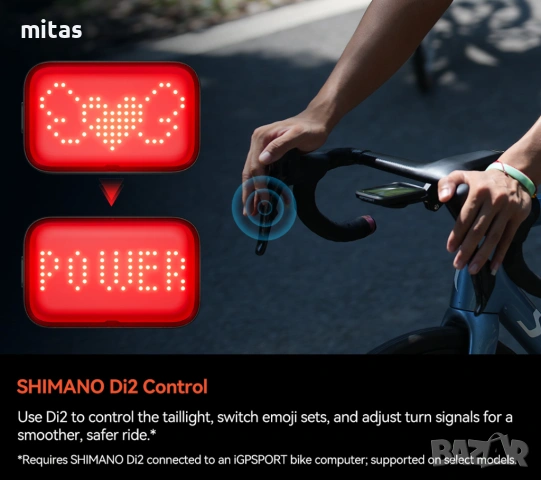 Задна SMART EMOJI LED стоп светлина за велосипед IGPSPORT ET6, USB-C, IPX7, Bluetooth, снимка 5 - Аксесоари за велосипеди - 54165696