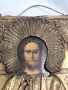 Старинна руска икона „Христос Вседържител“ с метален обков, снимка 3