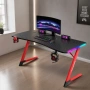 Геймърско бюро 140x60x75 см, RGB LED осветление, карбонов плот, поставка за напитки и слушалки, снимка 6