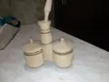 Солница дървена две чашки с лъжичка нова Орешак, снимка 1