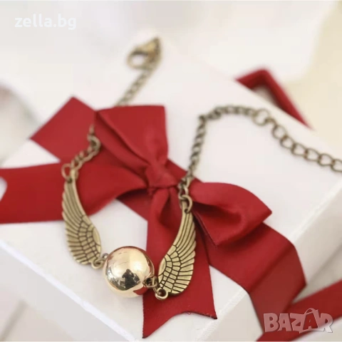 Гривна Harry Potter Golden Snitch & Deathly Hallows – Златиста/Сребриста, Метална сплав, 23 см 10122, снимка 8 - Гривни - 54658626