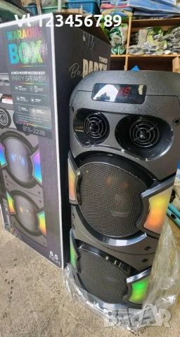 Двойна караоке колона BTS 2238 с Bluetooth 2х6.5“ микрофон и светлини, снимка 2 - Тонколони - 54165218