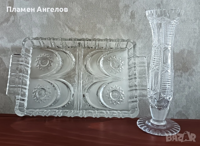 Кристален поднос и малка кристална ваза. , снимка 10 - Вази - 54085454